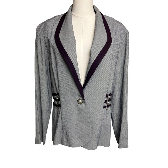 Vintage Womens Blazer Equestrian Harness Ring Detail Houndstooth Academia - Picture 2 of 16